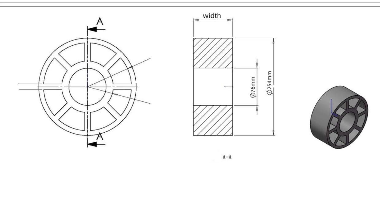 Drawing for ABS core reel 3 inch inner 8 inch outer